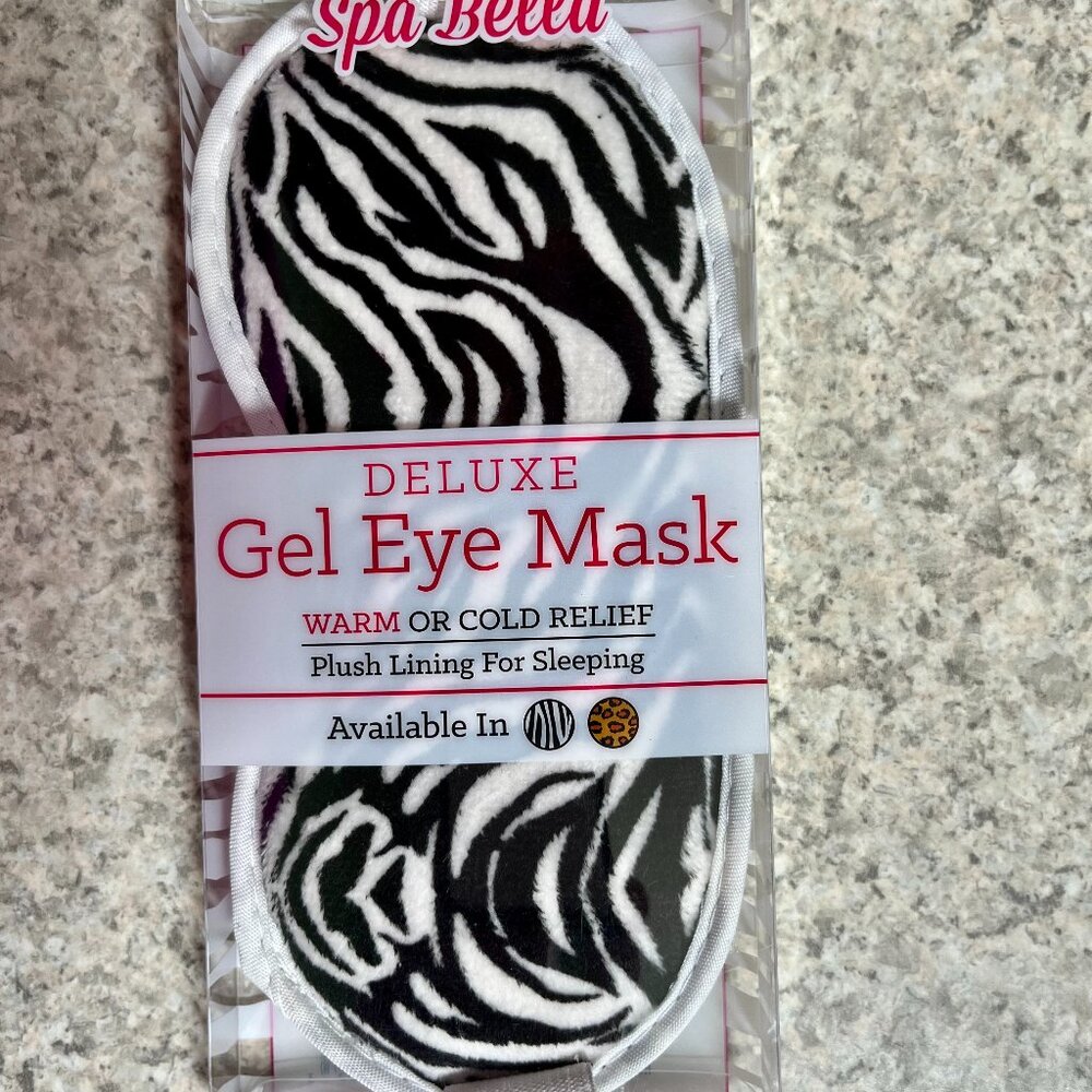 NEW Spa Bella Zebra Deluxe Gel Eye Mask warm or cold therapy stretchy strap